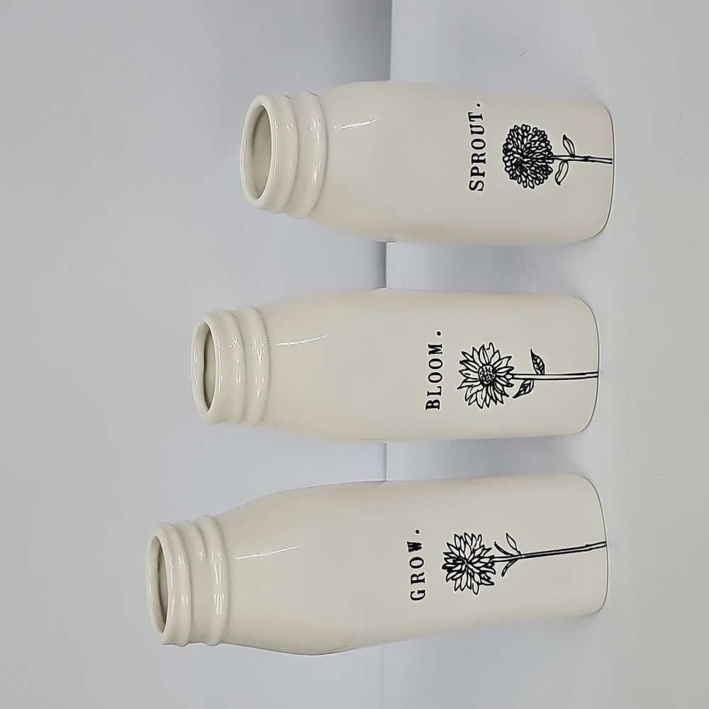 Rae Dunn Grow Bloom Sprout Milk Vases Set of 3